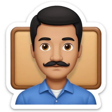man with black hair on the right side with a rectangular mustache sticker