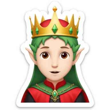 an elf with crown on the head, wearing black and red  sticker