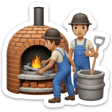 man loading shovel into round brick oven three quarters view  sticker