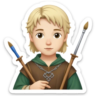 young painter in medieval clothes 14th century  sticker