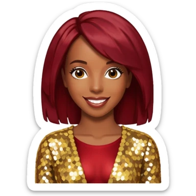Kelly Rowland from Destiny's Child with dark red hair, gold sequin outfit sticker