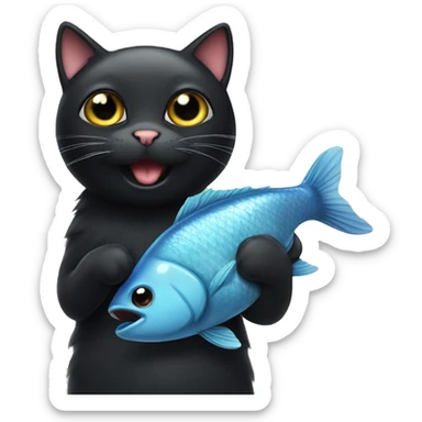 Cute black cat with a fish toy sticker