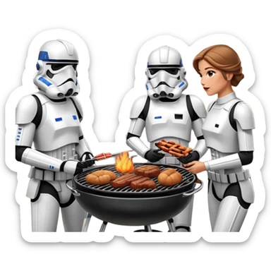 Stormtroopers enjoying a bbq and talking to hot Star Wars girls sticker