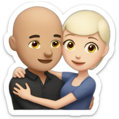 Bald boy hugging dark hair girl sticker