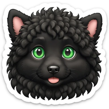 Black curly fur dog with green eyes  sticker