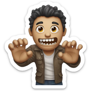 A man acting like a monster with his hand and his face says grrr. Both hands are visible !  sticker