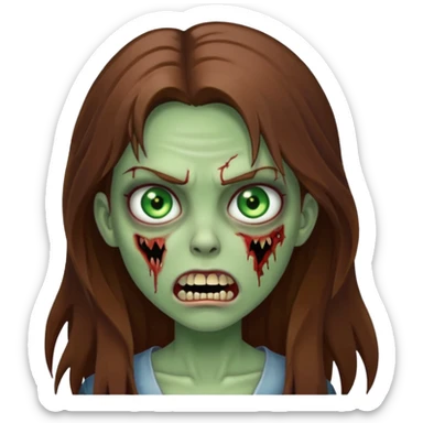 Girl zombie with brown long hair with teeth and serious face  sticker