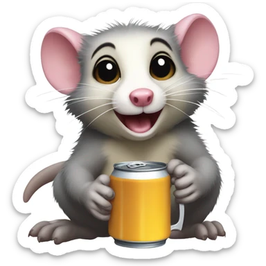 Opossum holding a beer sticker