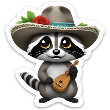 Raccoon wearing sombrero holding a pew pew  sticker