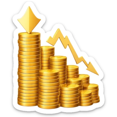 upward arrow next to gradually increasing stacks of gold coins, showing progression sticker