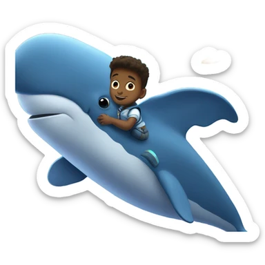 Half boy, half unicorn riding a blue whale through space sticker