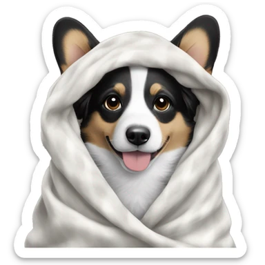 Black-white puppy corgi cardigan in a blanket sticker