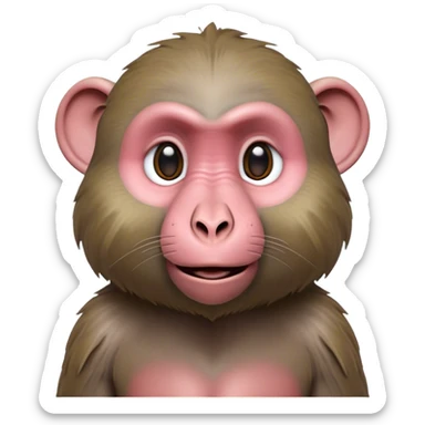 Cinematic Realistic Cute Baboon Portrait Emoji, Head tilted playfully and inquisitively, featuring a compact, sturdy build with a distinctly textured, expressive face characterized by bright, curious eyes and a subtly softened snout, rendered with realistic earthy detail and natural highlights, high shine, affectionate and spirited, styled with a touch of jungle whimsy, soft glowing outline, capturing the essence of a mischievous yet endearing baboon that appears ready to leap playfully out of the screen! sticker