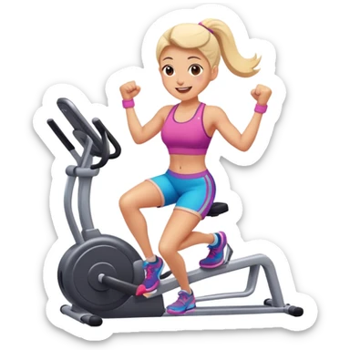 Enthusiastic character exercising with vibrant gym equipment sticker
