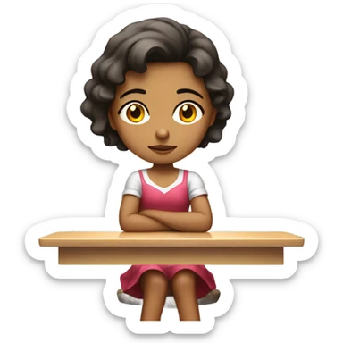 Girl in a short dress sitting at a table looking bored  sticker