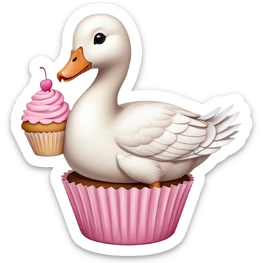 Create a goose with a cupcake with pink icing in his hand. sticker