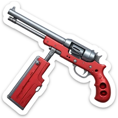  a bloody shotgun pointed out to shoot from the cameras perspective. In the style of your bloody skull art work. Overhead as if you were the person holding the shotgun sticker