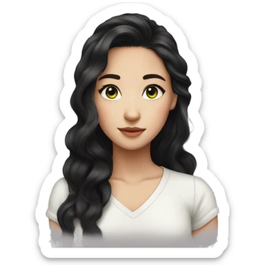 Beautiful girl,Black hair,wavy hair，long hair,geeen eyes,Chinese sticker