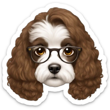 Long straight brown hair, eyeglassed turkish girl with white maltipoo sticker