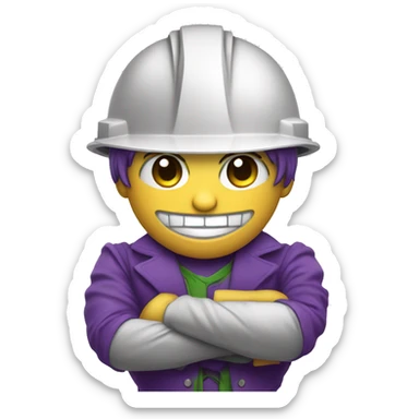 Cute joker with crossed arms with construction helmet sticker