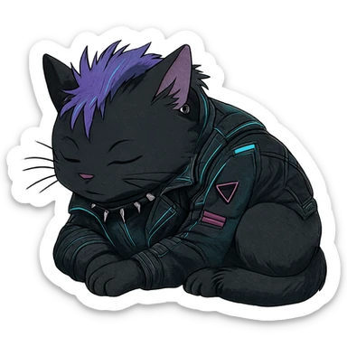  a cat laying down his head to nap, punk gothic style, futuristic cyberwave cyberpunk, sitting position sticker