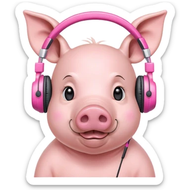 piggy in pink headphones  sticker