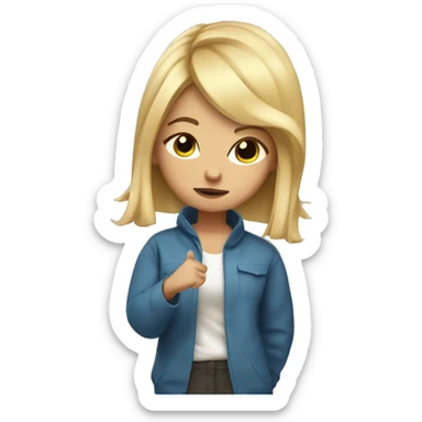 A girl with square blonde hair in oversized clothes doing dab sticker