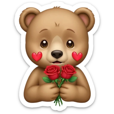 Cute bear with crying  eyes holding roses with this emoji expression  sticker