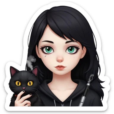 Emo girl hitting a vape with her cat sticker