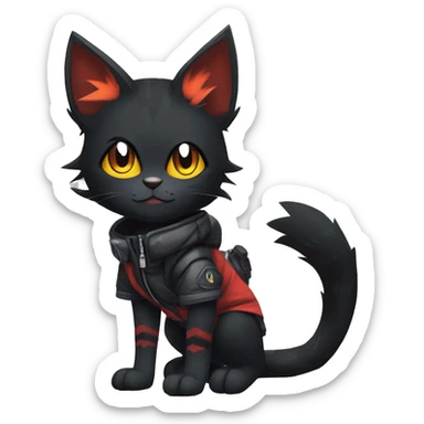 Edgy Shy Anthro boyish cool pretty dark black Litten-Pokémon-cat-fursona techwear sticker