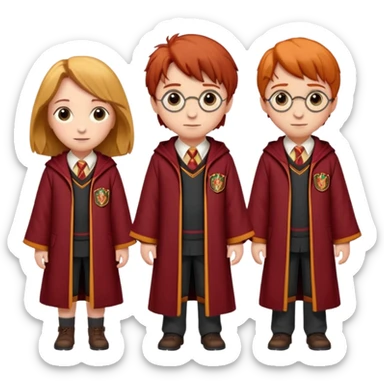 harry potter, ronald weasley and hermione granger in gryfinndor uniform sticker