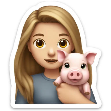 Girl with long brown hair and blonde highlights holding pet pig sticker