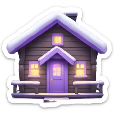 winter cabin with lilac Christmas lights  sticker