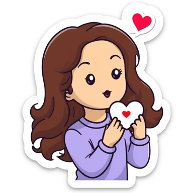 girl with long brown hair blowing a heart kiss sticker