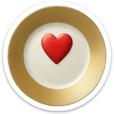 plate with a red heart with eyes drawn on it like “comme de garçons” and also with gold sticker