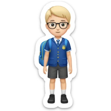 Boy with glasses walking to  in  uniform and backpack, full body sticker