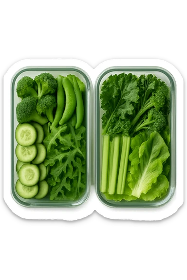 verdure tagliate e sistemate in due schiscette di vetro viste dall'alto, iperrealistico 4k sticker