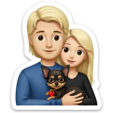 Hombre con pelo largo rubio chica de pelo castaño oscuro  y chihuahua negro amor sticker