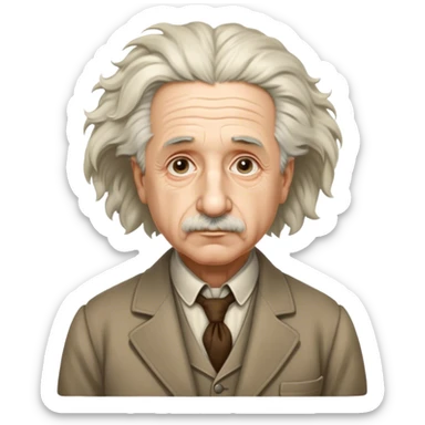 Cinematic Realistic portrait of Albert Einstein, shown as an iconic genius with wild, expressive hair and a gentle, contemplative expression, rendered in detailed period clothing with warm, intellectual lighting sticker