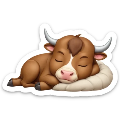 meme-worthy-cute-sleeping-domestic-bull-portrait-emoji,-head-resting-peacefully-with-a-contented-smile,-showcasing-a-robust,-muscular-build-and-a-luxuriously-soft-coat,-eyes-gently-closed-in-serene,-restful-slumber,-simplified,-solid-brown sticker