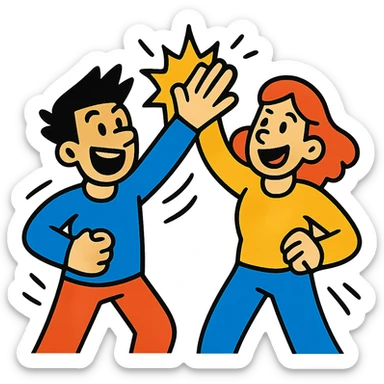 high five, bold colors, comic energy sticker