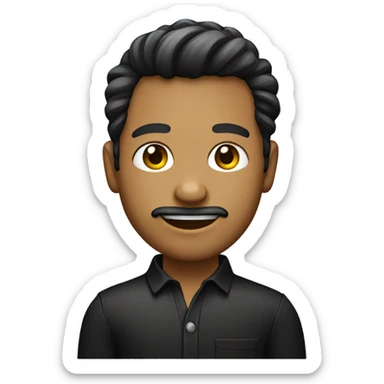 Diseñador de tono de piel blanco, cabello negro con cara seria y camisa negra sticker