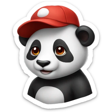 Realistic panda with a bright red baseball cap sticker