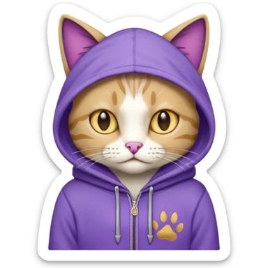 Cat wearing a purple and gold hoodie that says “ΩΨΦ» sticker