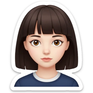 brunette girl with dark brown eyes, pale rosy skin and bangs sticker