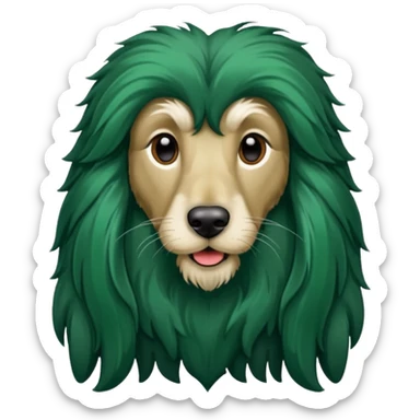 dark green dog extra furry afghan hound. The dog fur is totally dark green sticker