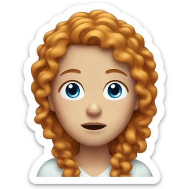 Ginger woman long curly hair blue eyes CRYING sticker