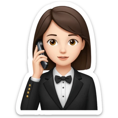 generate a brunette teen dressed formally, calling on a mobile sticker