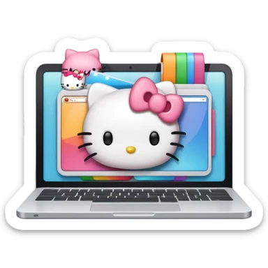 Hello Kitty peeking out from a cute cartoon browser window with colorful browser UI elements sticker