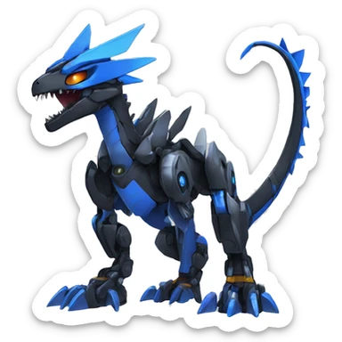 Cool Edgy Futuristic Black Blue Digimon-Fakemon-Raptor-Dragon-Mecha full body sticker